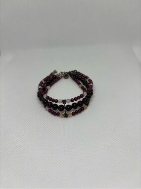 Multi-Strand Garnet Beaded Bracelet - Unbranded
